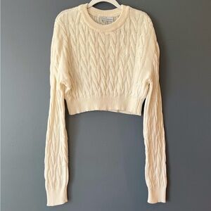 Chiara Ferragni Crewneck Cable Knit Cropped Sweater in Ivory
